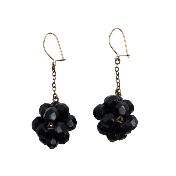 Whimsigoth Dark Academia Retro Glam Party Black Bead Cluster Dangle Drop Earring - Picture 1 of 7
